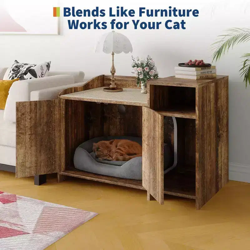 Storage Sideboard, Indoor Wooden Cat Litter Box, Pet House, Side Table with Storage Function