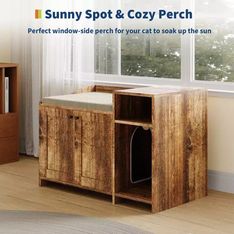 Storage Sideboard, Indoor Wooden Cat Litter Box, Pet House, Side Table with Storage Function