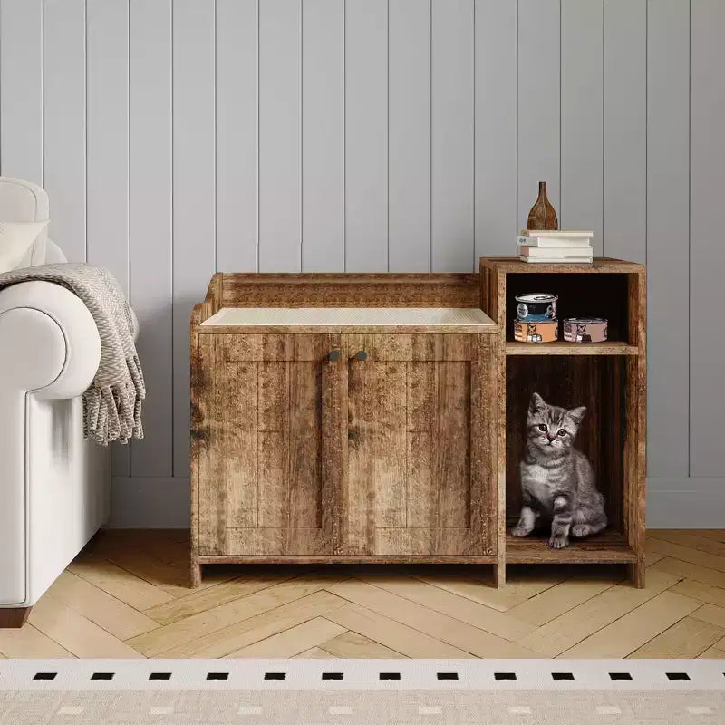 Storage Sideboard, Indoor Wooden Cat Litter Box, Pet House, Side Table with Storage Function