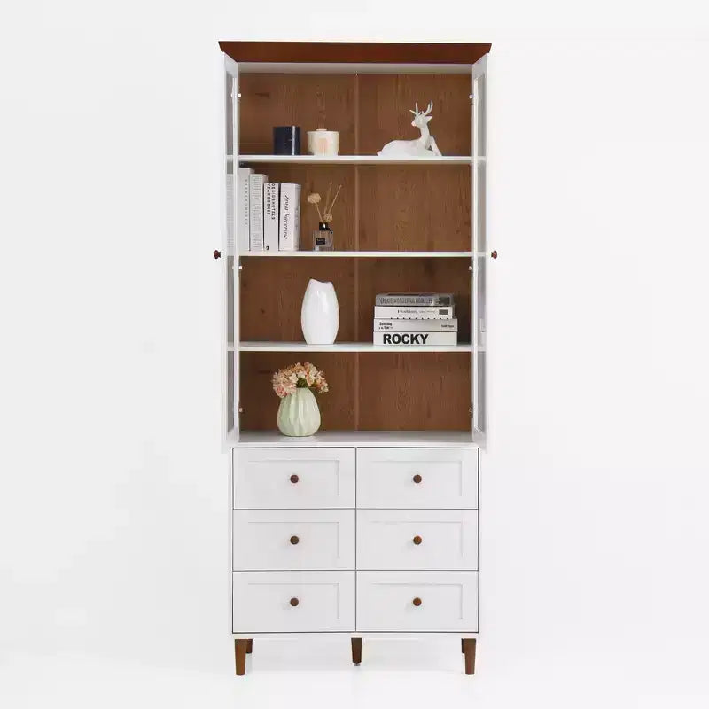 GDFStudio Eira 34 Modern Tall Storage Cabinet with 6 Drawers, 2 Glass Doors, and Adjustable Shelves