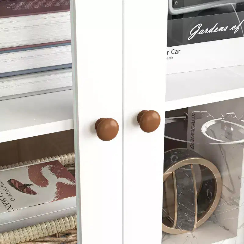 GDFStudio Eira 34 Modern Tall Storage Cabinet with 6 Drawers, 2 Glass Doors, and Adjustable Shelves