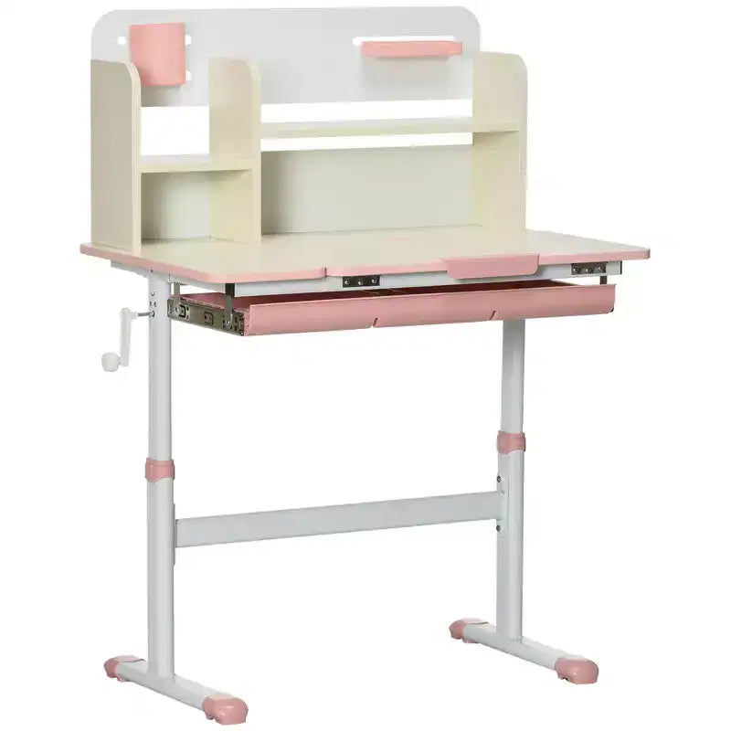 Whisen Wooden Kids Study Desk, Height Adjustable Table, Student Writing Desk with Tilt Desktop, Drawer, Gift for Kids - Pink
