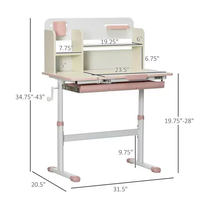 Whisen Wooden Kids Study Desk, Height Adjustable Table, Student Writing Desk with Tilt Desktop, Drawer, Gift for Kids - Pink