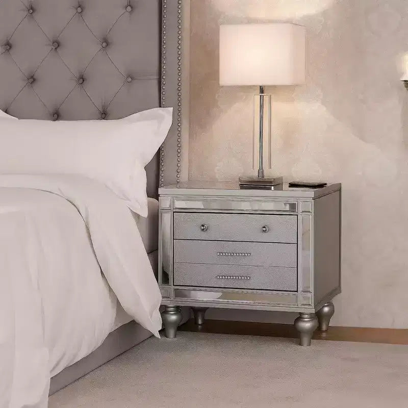 Royal Hampton Nightstand with 2 Drawers and USB Port, Silver Acacia Wood