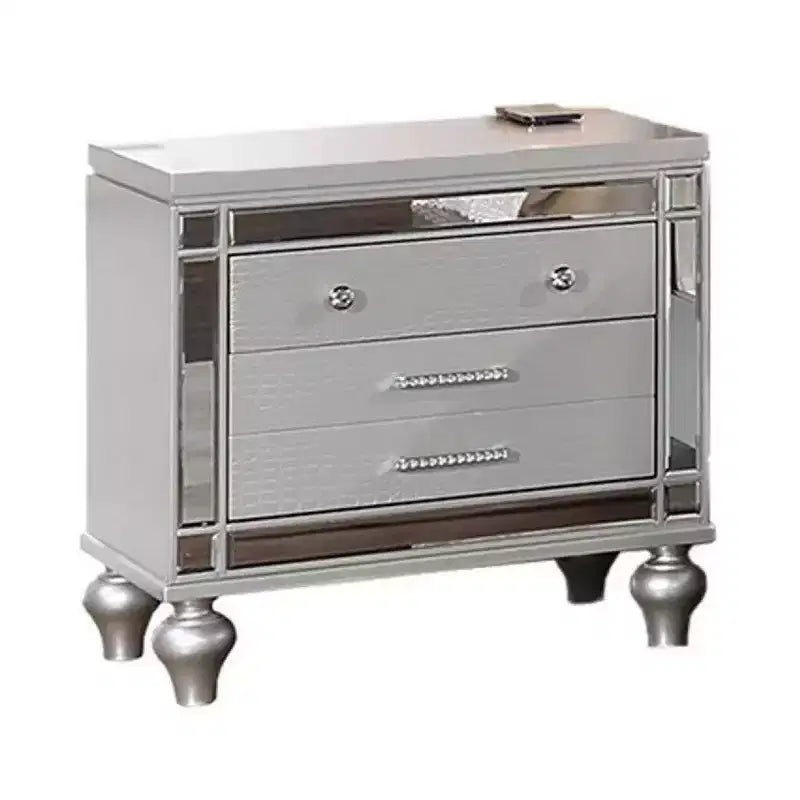 Royal Hampton Nightstand with 2 Drawers and USB Port, Silver Acacia Wood