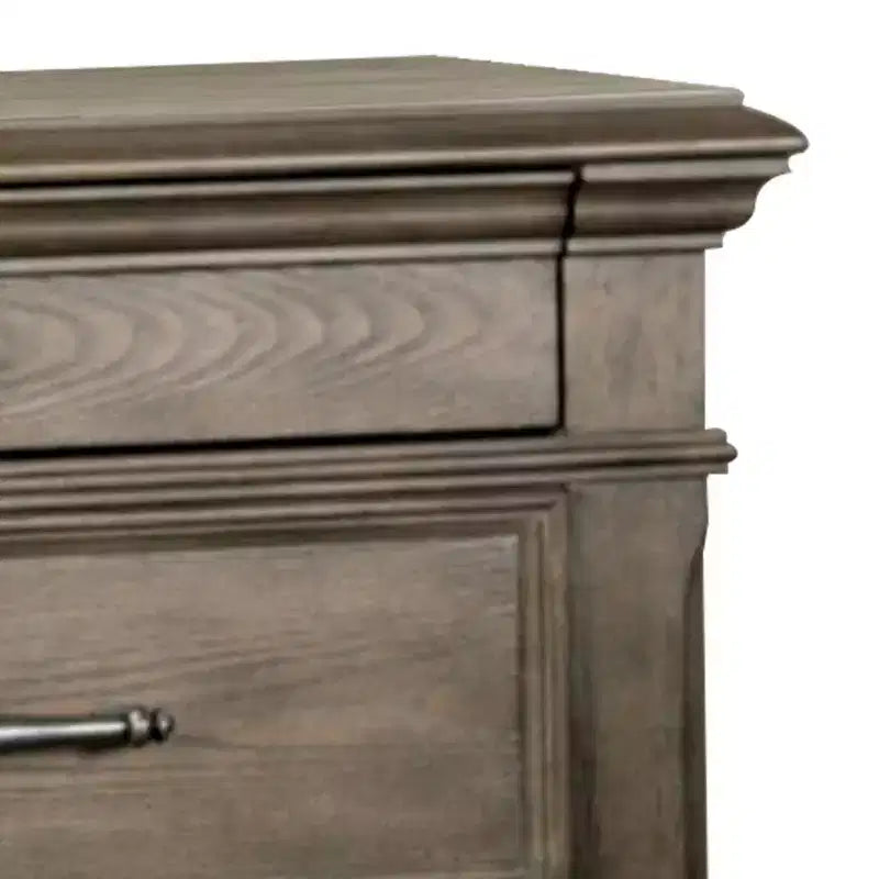 Royal Hampton Nightstand with 2 Drawers and USB Port, Silver Acacia Wood
