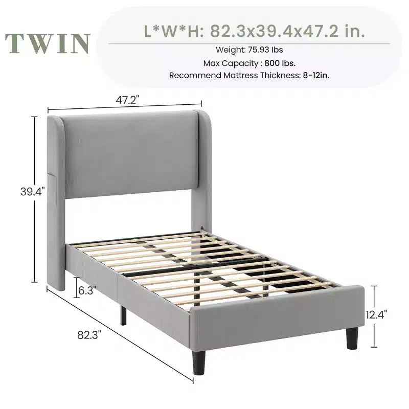COZONY Wingback Platform Bed Frame, Luxurious Velvet Upholstery Headboard Wooden Slat Support