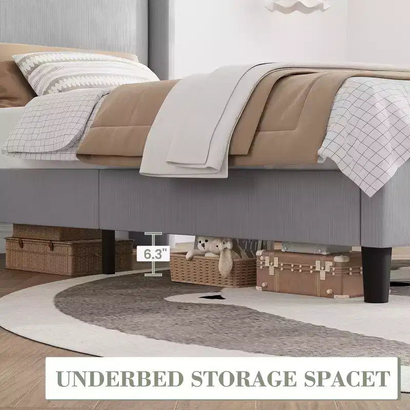 COZONY Wingback Platform Bed Frame, Luxurious Velvet Upholstery Headboard Wooden Slat Support