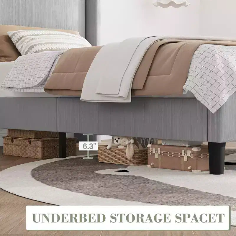COZONY Wingback Platform Bed Frame, Luxurious Velvet Upholstery Headboard Wooden Slat Support