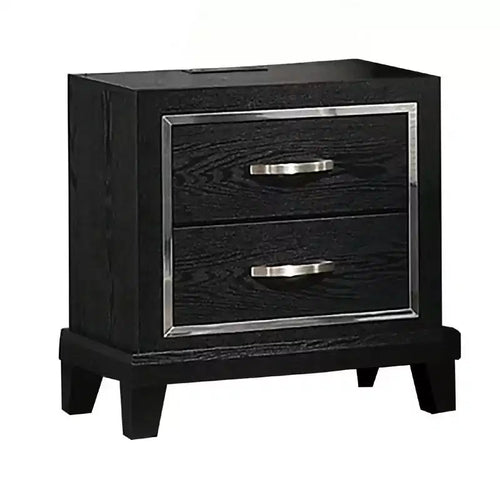 Royal Hampton with Charging Station, 2 Drawers, Black Rubberwood 24 Inch