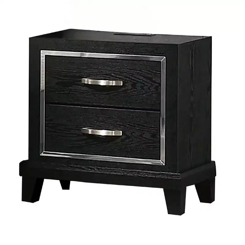 Royal Hampton with Charging Station, 2 Drawers, Black Rubberwood 24 Inch