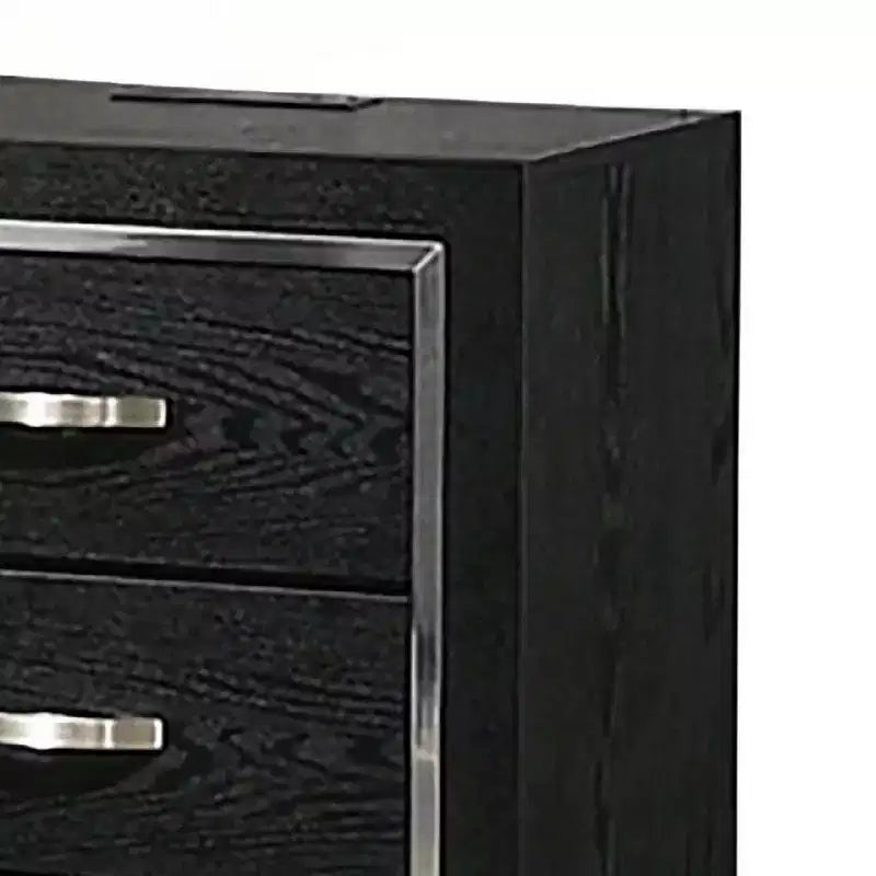 Royal Hampton with Charging Station, 2 Drawers, Black Rubberwood 24 Inch