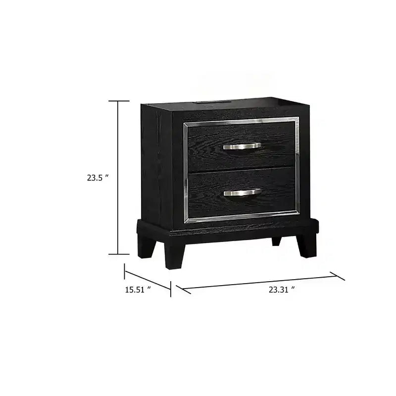 Royal Hampton with Charging Station, 2 Drawers, Black Rubberwood 24 Inch