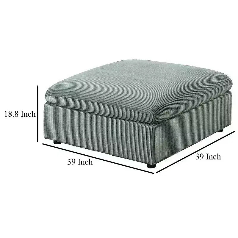 Royal Hampton Cocktail Ottoman, Sage Green Corduroy, Modular Square 39 Inch