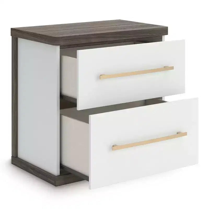 Signature Design by Ashley Nendalane 2-Drawer Nightstand with USB port, Brown/White
