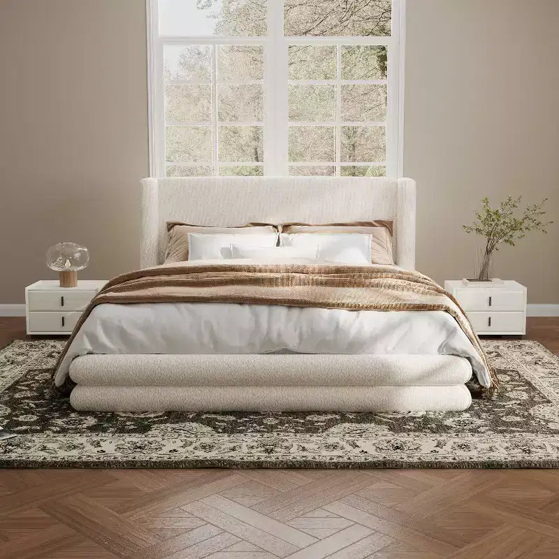 Christopher Knight Home Brock Upholstered Bed With Boucle Thick Wingback Headboard