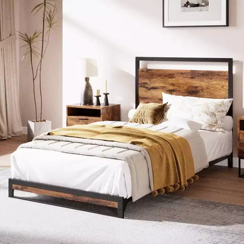 COZONY Wood Headboard Footboard Bed Frame, Under Bed Storage 6 Inch High No Box Spring Needed
