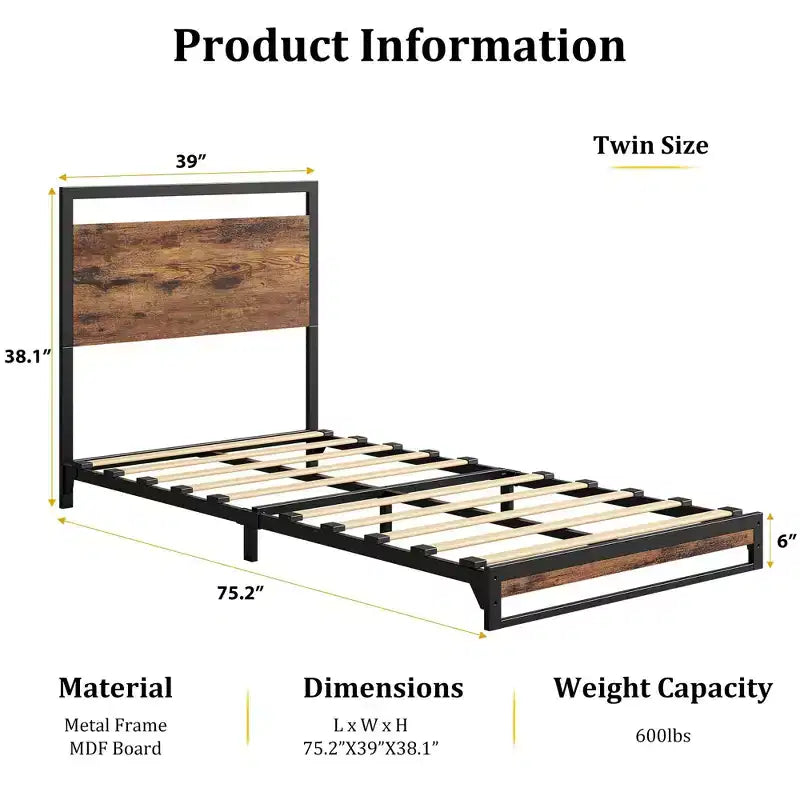 COZONY Wood Headboard Footboard Bed Frame, Under Bed Storage 6 Inch High No Box Spring Needed