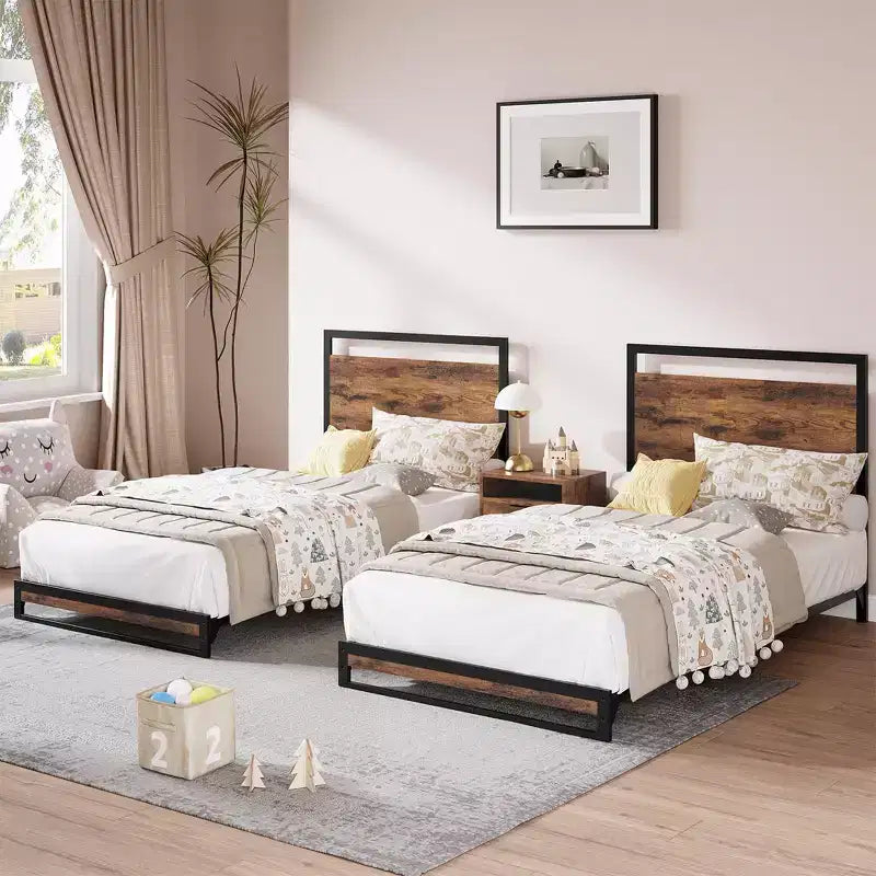 COZONY Wood Headboard Footboard Bed Frame, Under Bed Storage 6 Inch High No Box Spring Needed