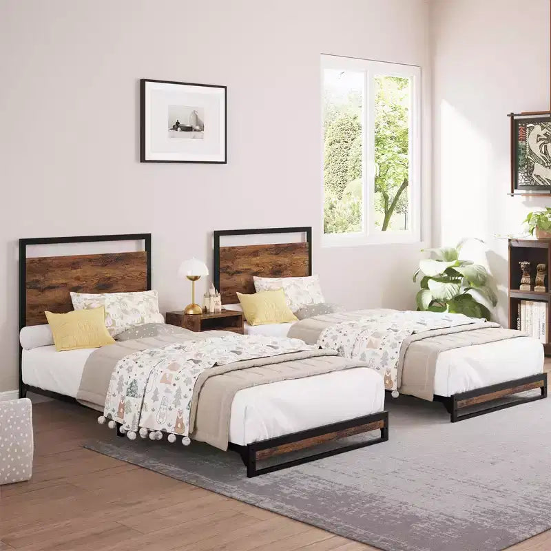 COZONY Wood Headboard Footboard Bed Frame, Under Bed Storage 6 Inch High No Box Spring Needed