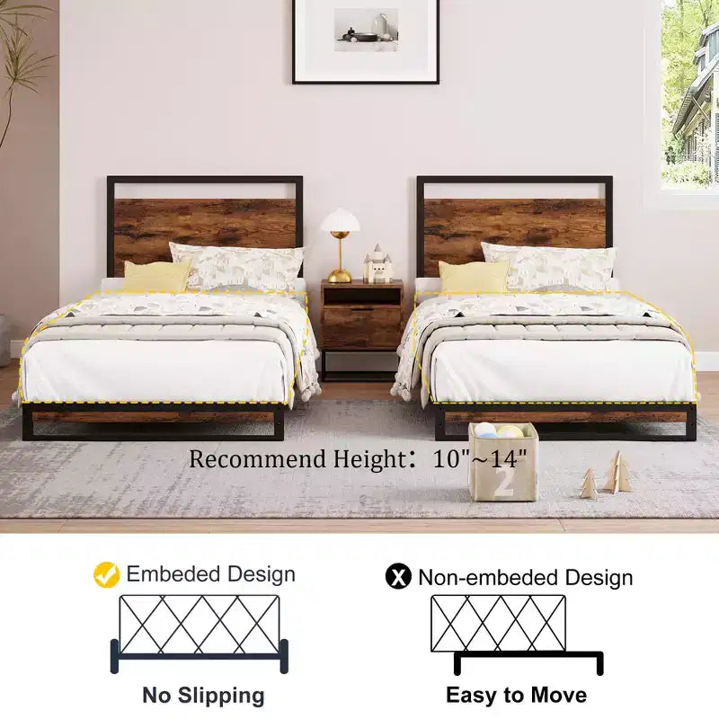 COZONY Wood Headboard Footboard Bed Frame, Under Bed Storage 6 Inch High No Box Spring Needed