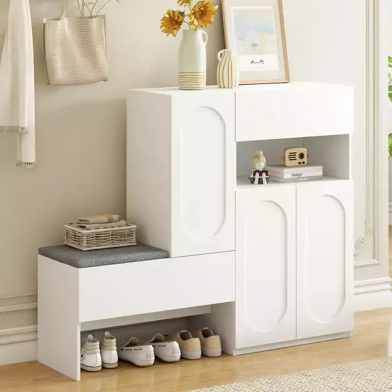 Okak Modern Freestanding Shoe Cabinet Organizer with Storage Bench & Drawers/Doors,Space Saving Shoe Rack for Corridors, Entrances