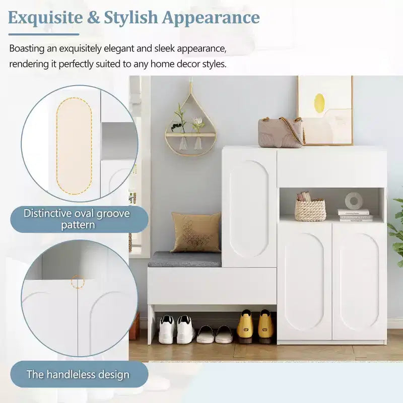 Okak Modern Freestanding Shoe Cabinet Organizer with Storage Bench & Drawers/Doors,Space Saving Shoe Rack for Corridors, Entrances