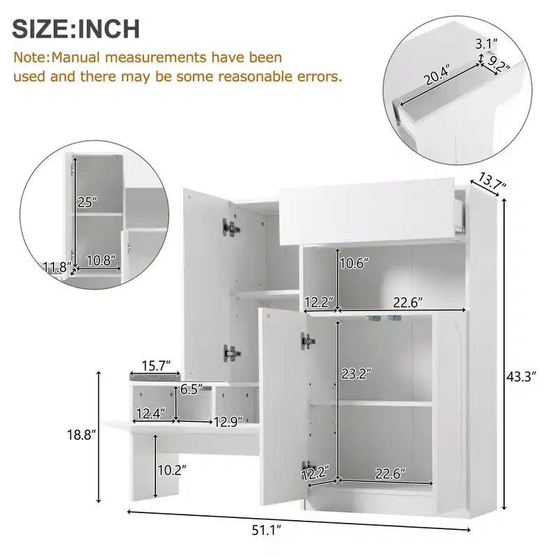 Okak Modern Freestanding Shoe Cabinet Organizer with Storage Bench & Drawers/Doors,Space Saving Shoe Rack for Corridors, Entrances