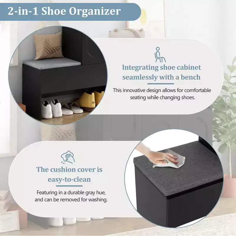 Okak Modern Freestanding Shoe Cabinet Organizer with Storage Bench & Drawers/Doors,Space Saving Shoe Rack for Corridors, Entrances