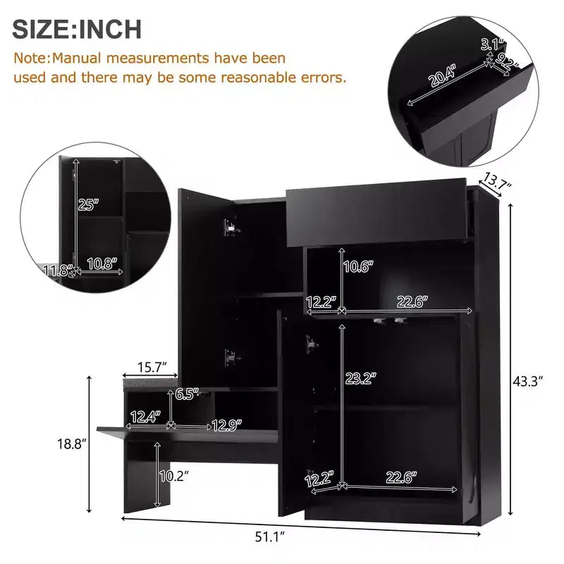 Okak Modern Freestanding Shoe Cabinet Organizer with Storage Bench & Drawers/Doors,Space Saving Shoe Rack for Corridors, Entrances
