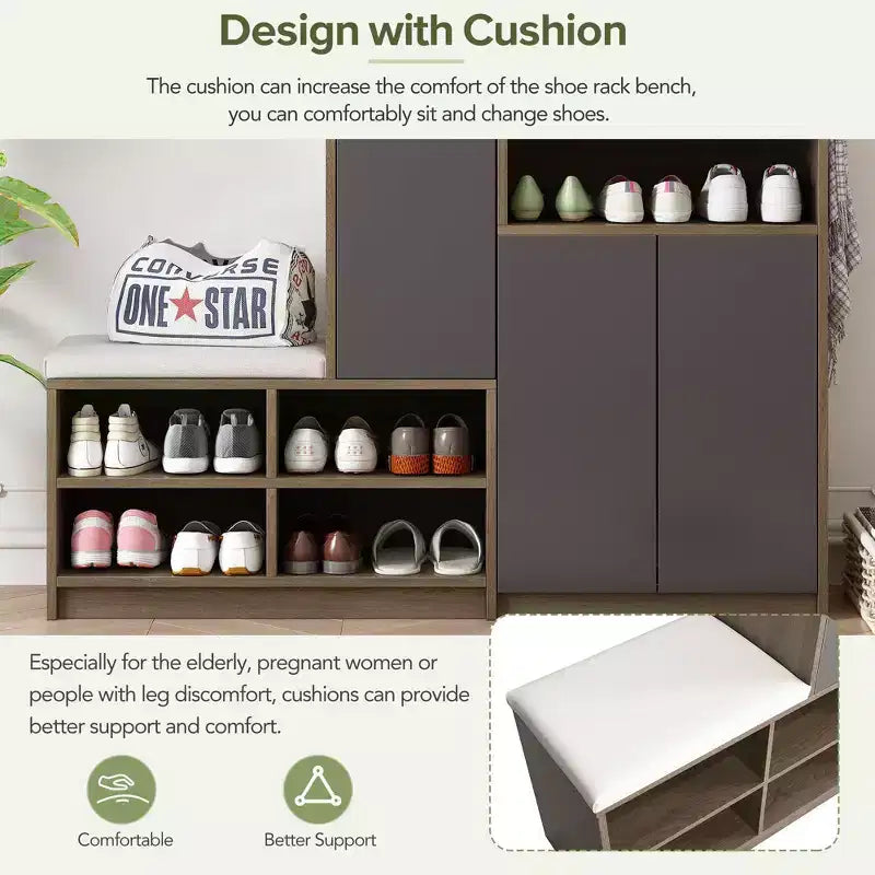 Okak Modern Freestanding Shoe Cabinet Organizer with Storage Bench & Drawers/Doors,Space Saving Shoe Rack for Corridors, Entrances