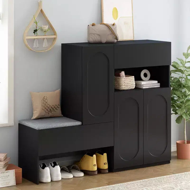 Okak Modern Freestanding Shoe Cabinet Organizer with Storage Bench & Drawers/Doors,Space Saving Shoe Rack for Corridors, Entrances
