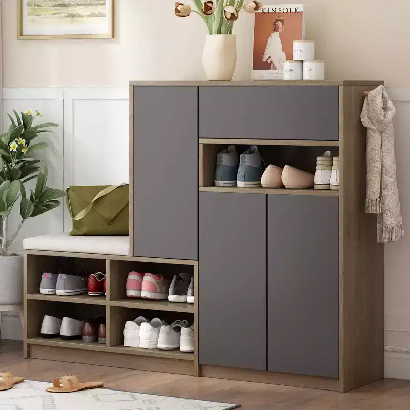 Okak Modern Freestanding Shoe Cabinet Organizer with Storage Bench & Drawers/Doors,Space Saving Shoe Rack for Corridors, Entrances