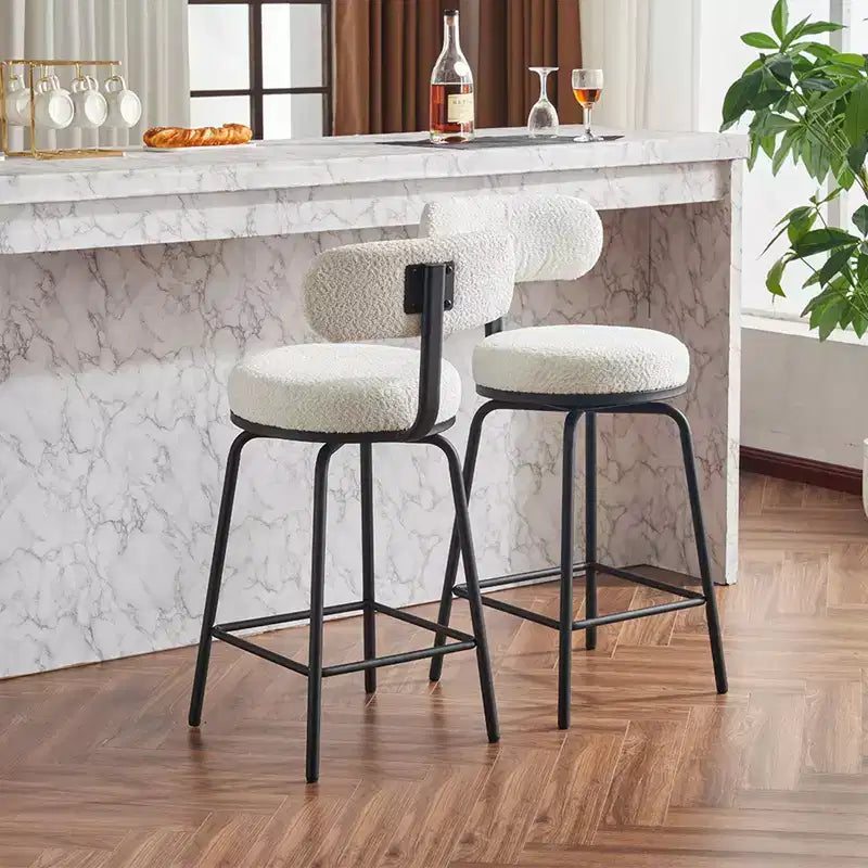 Okak Swivel Bar Stools Upholstered Counter Height Bar Chairs with Metal Legs & Footrest Set of 2, 360 Swivel Barstools for Kitchen Island