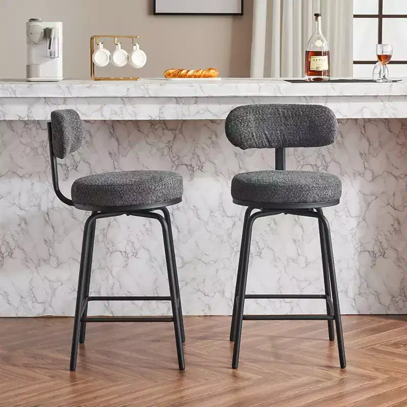 Okak Swivel Bar Stools Upholstered Counter Height Bar Chairs with Metal Legs & Footrest Set of 2, 360 Swivel Barstools for Kitchen Island