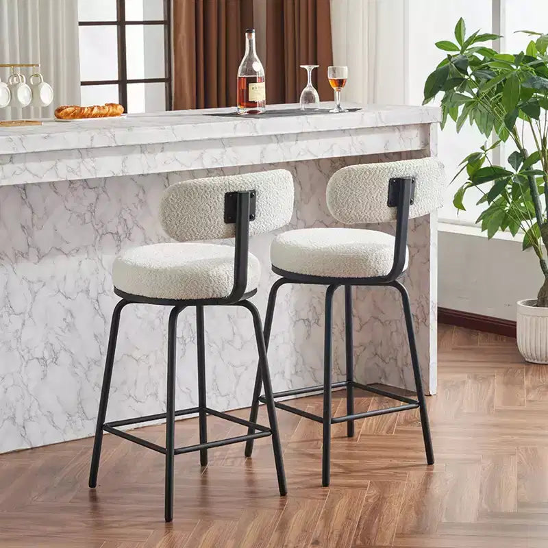 Okak Swivel Bar Stools Upholstered Counter Height Bar Chairs with Metal Legs & Footrest Set of 2, 360 Swivel Barstools for Kitchen Island