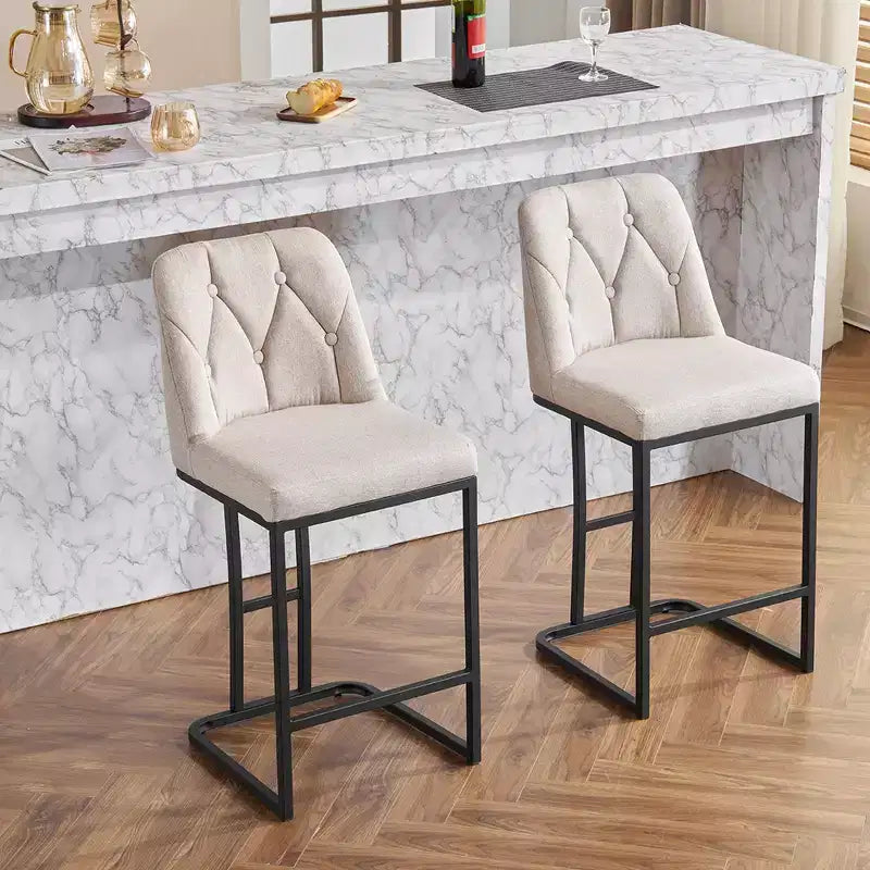 Okak 25.2 Modern Minimalist Bar Stool Counter Height Chair with Back Tufted Backrest, Upholstered Counter Stools for Kitchen Island&Dining Room