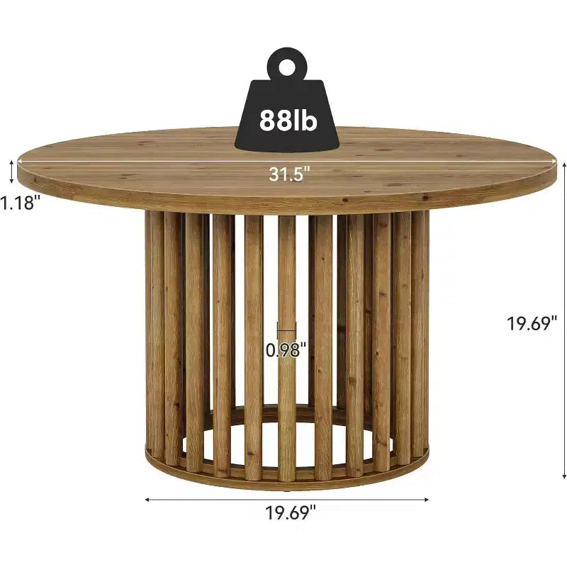 Lantine Solid Wood Round Coffee Table for Living Room, 31.5-Inch Farmhouse Circle Center Cocktail Tea Table for Apartment Small Space, Rustic Brown