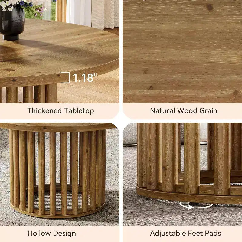 Lantine Solid Wood Round Coffee Table for Living Room, 31.5-Inch Farmhouse Circle Center Cocktail Tea Table for Apartment Small Space, Rustic Brown