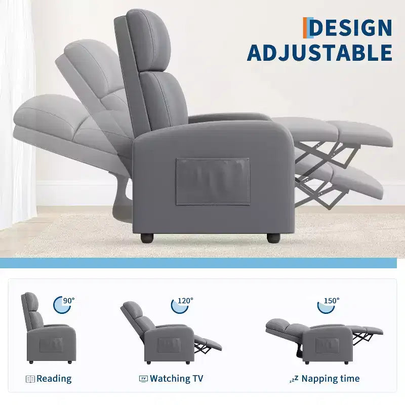 COZONY PU Leather Recliner Chair with Push Back Reclining System, Ergonomic Adjustable Single Sofa for Living Room Home Theater