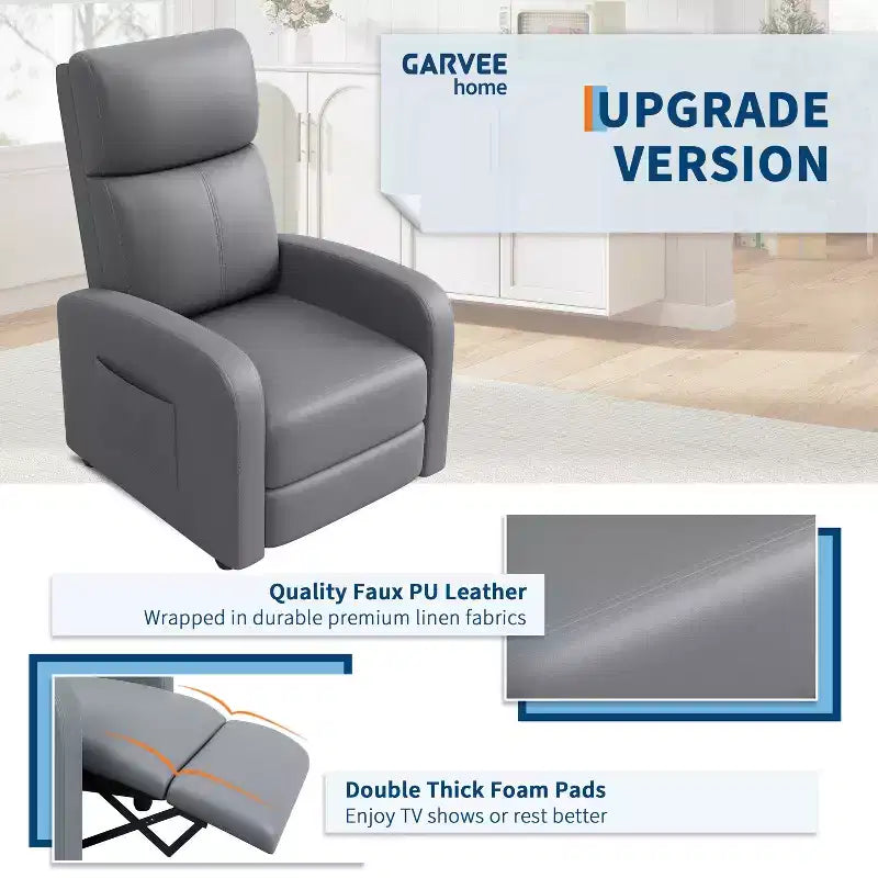 COZONY PU Leather Recliner Chair with Push Back Reclining System, Ergonomic Adjustable Single Sofa for Living Room Home Theater