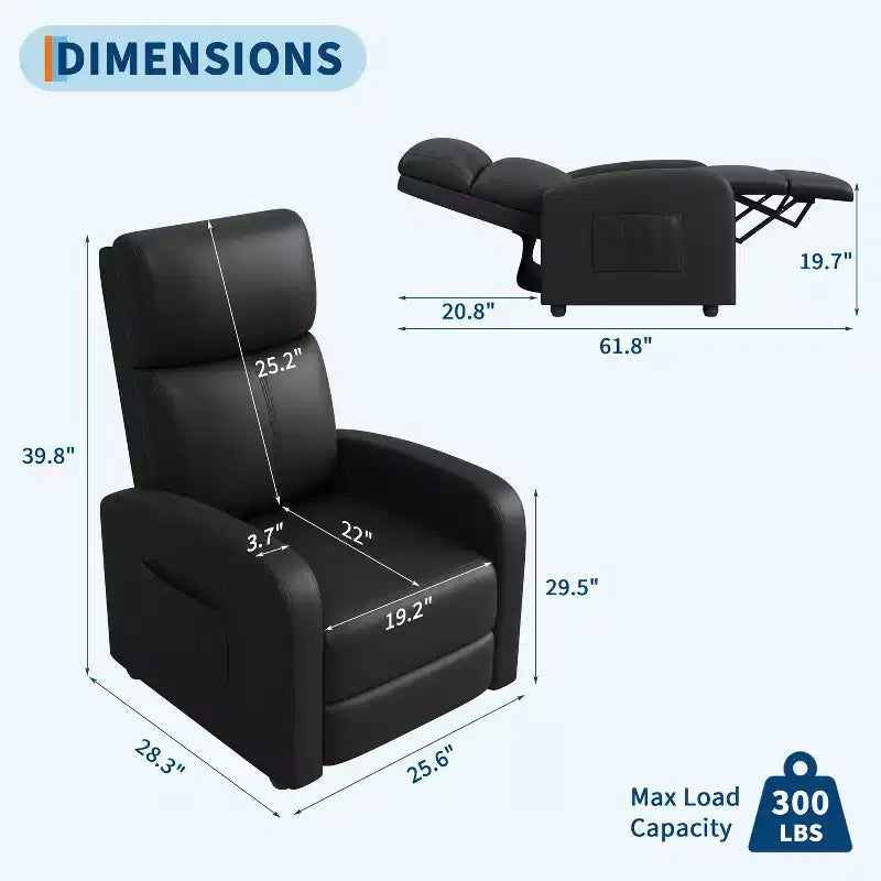 COZONY PU Leather Recliner Chair with Push Back Reclining System, Ergonomic Adjustable Single Sofa for Living Room Home Theater