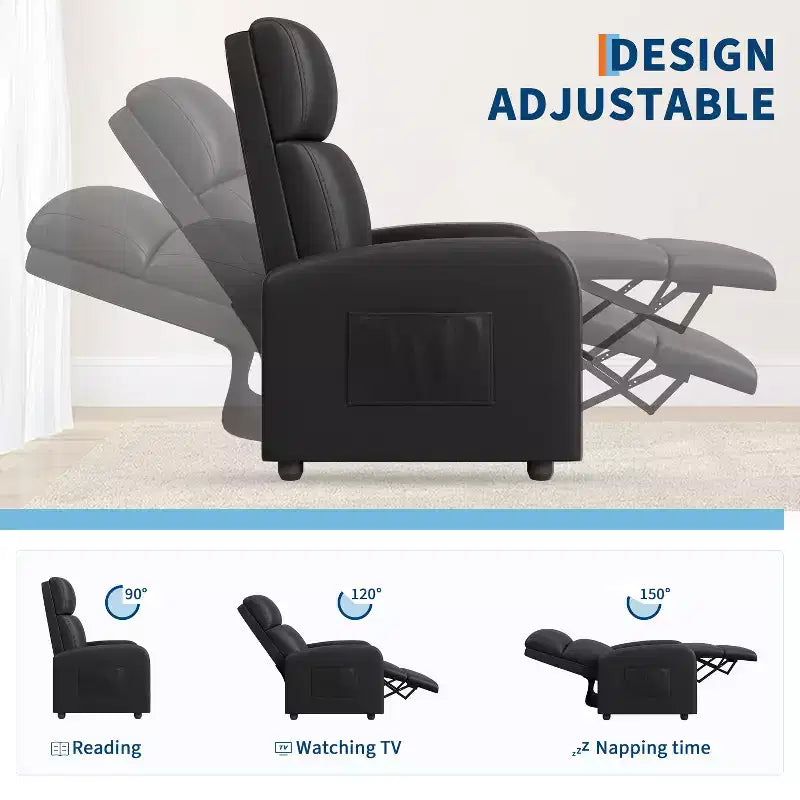 COZONY PU Leather Recliner Chair with Push Back Reclining System, Ergonomic Adjustable Single Sofa for Living Room Home Theater