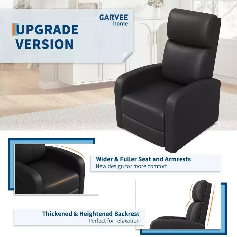 COZONY PU Leather Recliner Chair with Push Back Reclining System, Ergonomic Adjustable Single Sofa for Living Room Home Theater