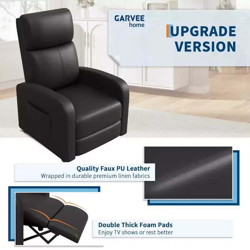COZONY PU Leather Recliner Chair with Push Back Reclining System, Ergonomic Adjustable Single Sofa for Living Room Home Theater