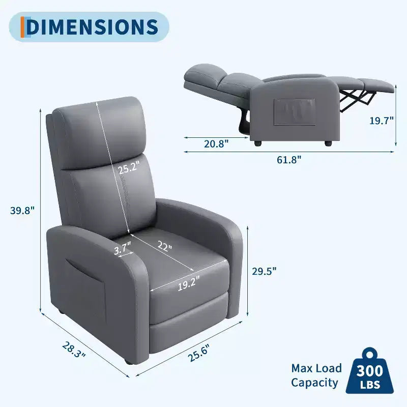 COZONY PU Leather Recliner Chair with Push Back Reclining System, Ergonomic Adjustable Single Sofa for Living Room Home Theater