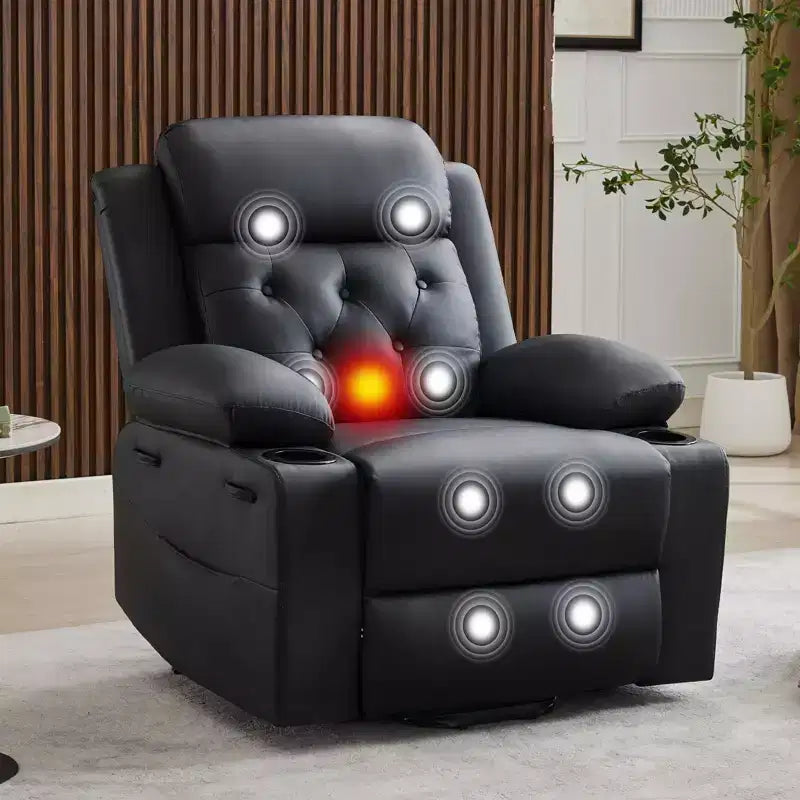 Oversized 22 Inch Recliner Chair with Vibration Massage & Lumbar Heating, PU Lift Recliner Single Cozy Sofa, Lazy Chair with Thick Sponge Padding