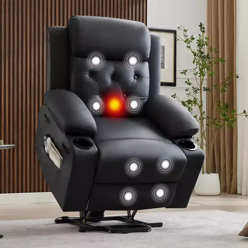 Oversized 22 Inch Recliner Chair with Vibration Massage & Lumbar Heating, PU Lift Recliner Single Cozy Sofa, Lazy Chair with Thick Sponge Padding