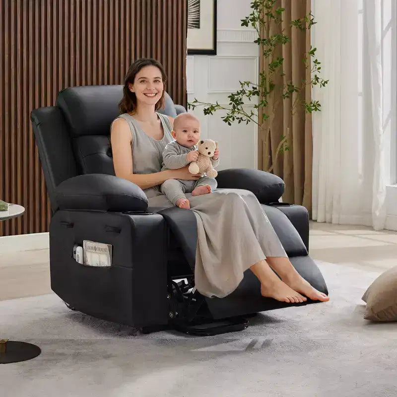Oversized 22 Inch Recliner Chair with Vibration Massage & Lumbar Heating, PU Lift Recliner Single Cozy Sofa, Lazy Chair with Thick Sponge Padding