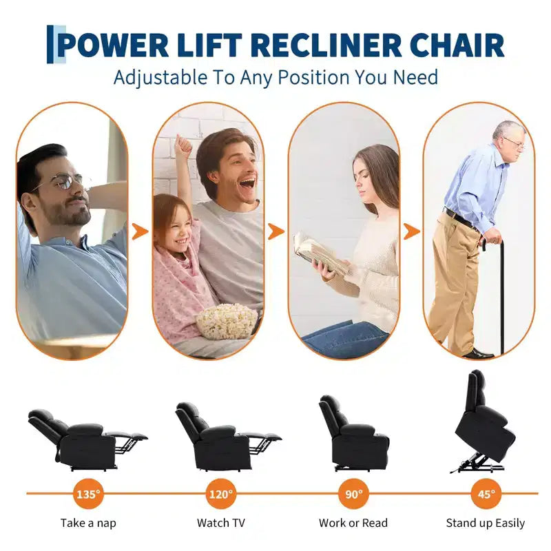 Oversized 22 Inch Recliner Chair with Vibration Massage & Lumbar Heating, PU Lift Recliner Single Cozy Sofa, Lazy Chair with Thick Sponge Padding